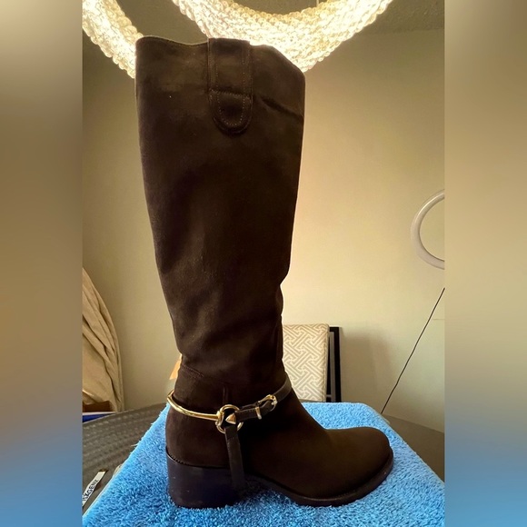 LE PEPE / THE CANOSCIO FOND BROWN SUEDE HARNESS RIDING BOOTS the spurs are rem. - Picture 2 of 15
